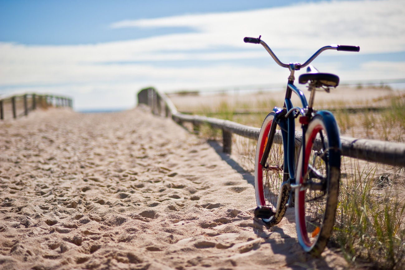 Sunny day at the beach with a bike
