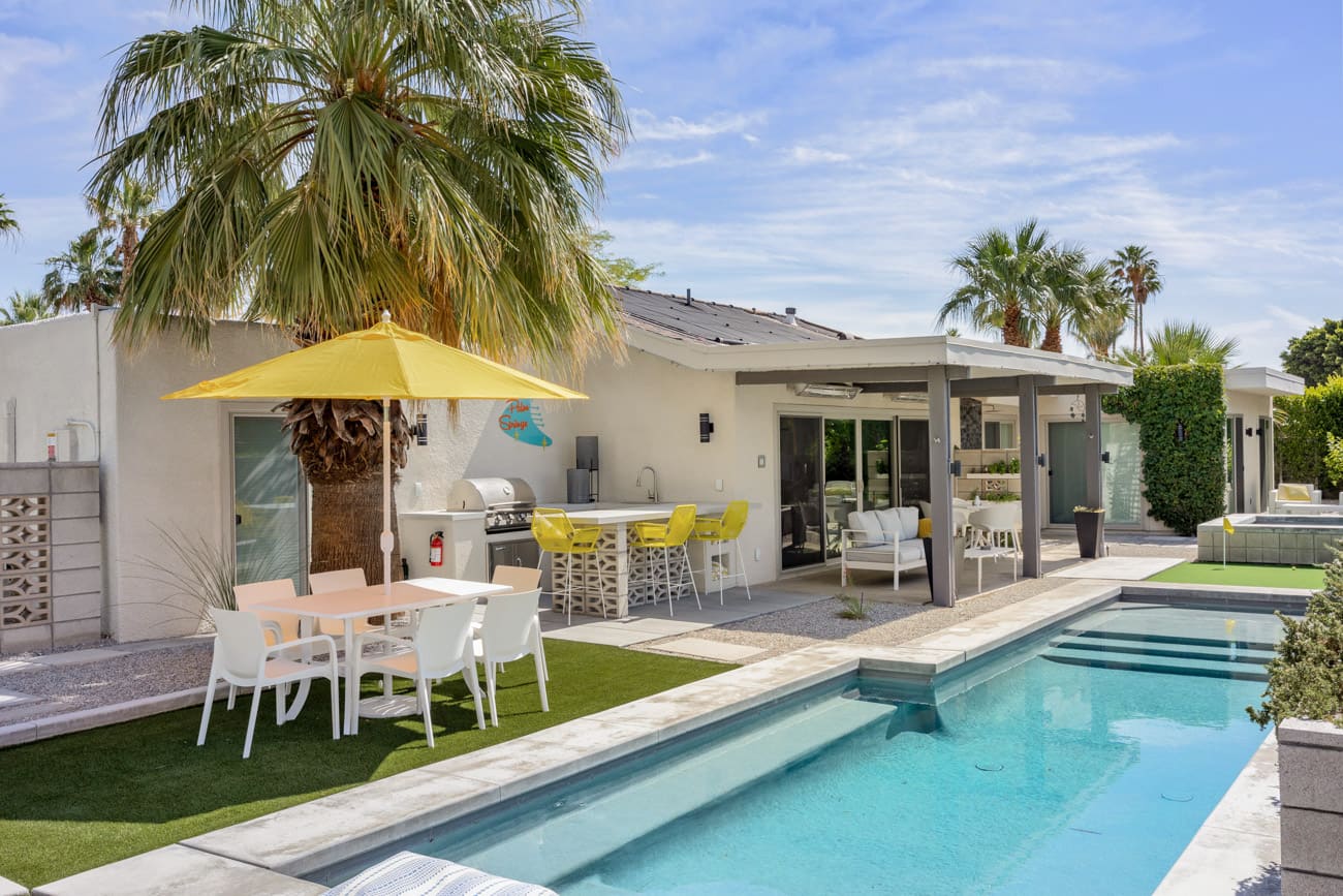 Swim in the private salt-water pool to relax.