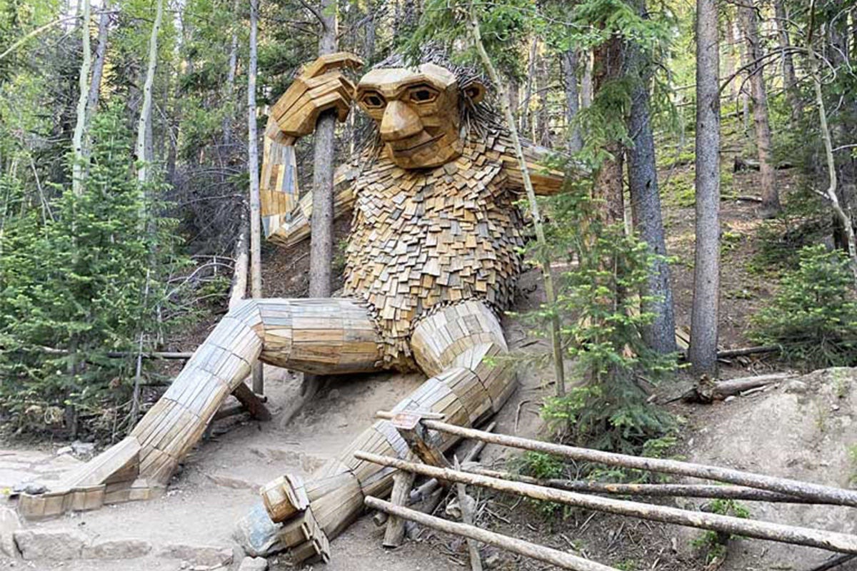 THE BRECKENRIDGE TROLL, A MASSIVE ART SCULPTURE, IS A SYMBOL OF BRECK'S ARTISTIC INGENUITY AND CREATIVITY. THE BRECKENRIDGE TROLL, A MASSIVE ART SCULPTURE, IS A SYMBOL OF BRECK'S ARTISTIC INGENUITY AND CREATIVITY.