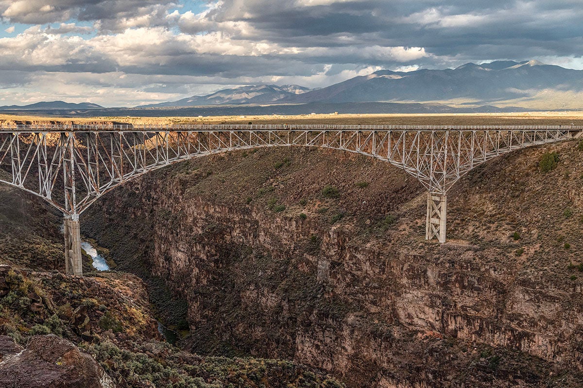 The famous Rio Grande Gorge Bridge is known as the "High Bridge" and is 10 miles from Taos.