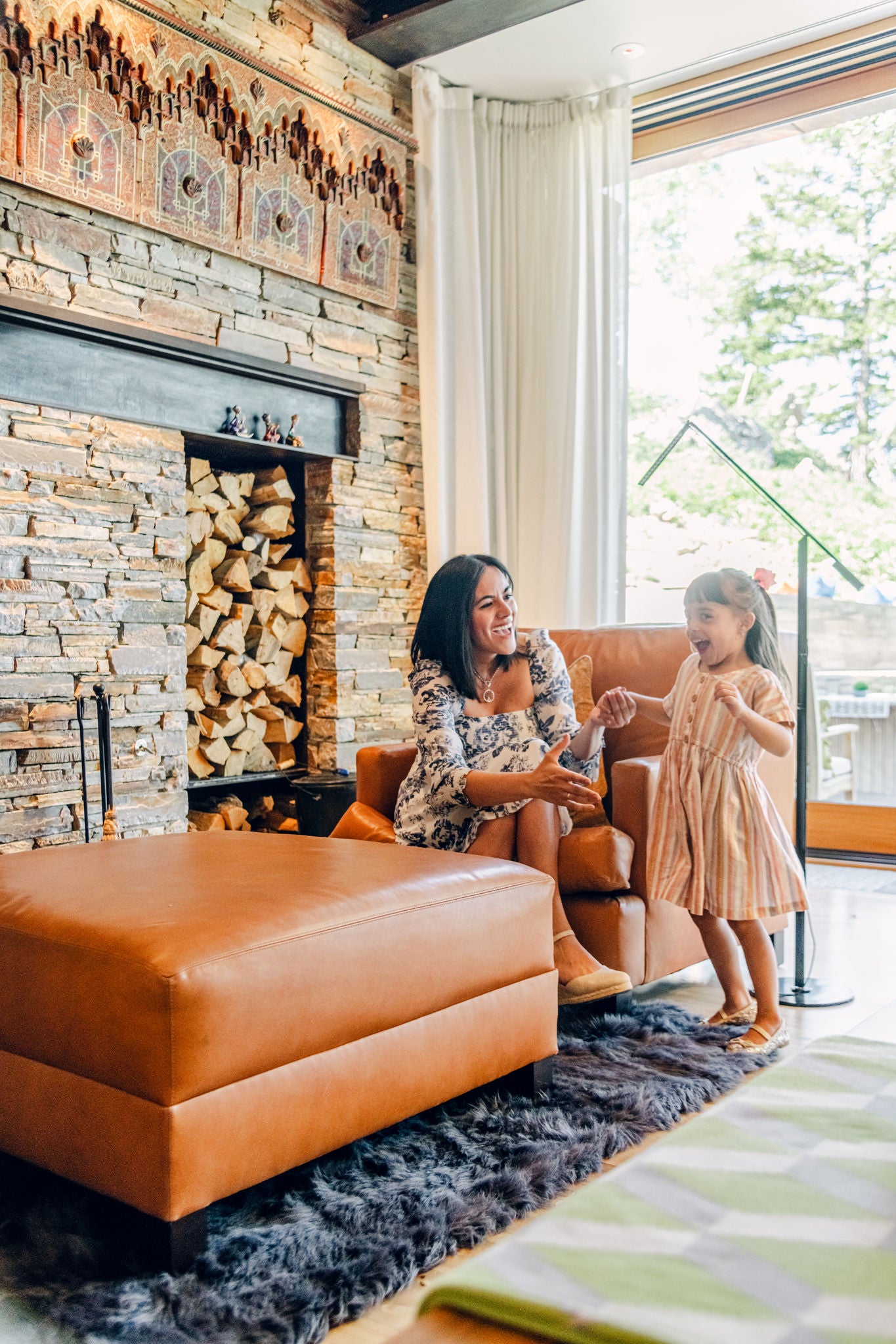 mother and child in living room