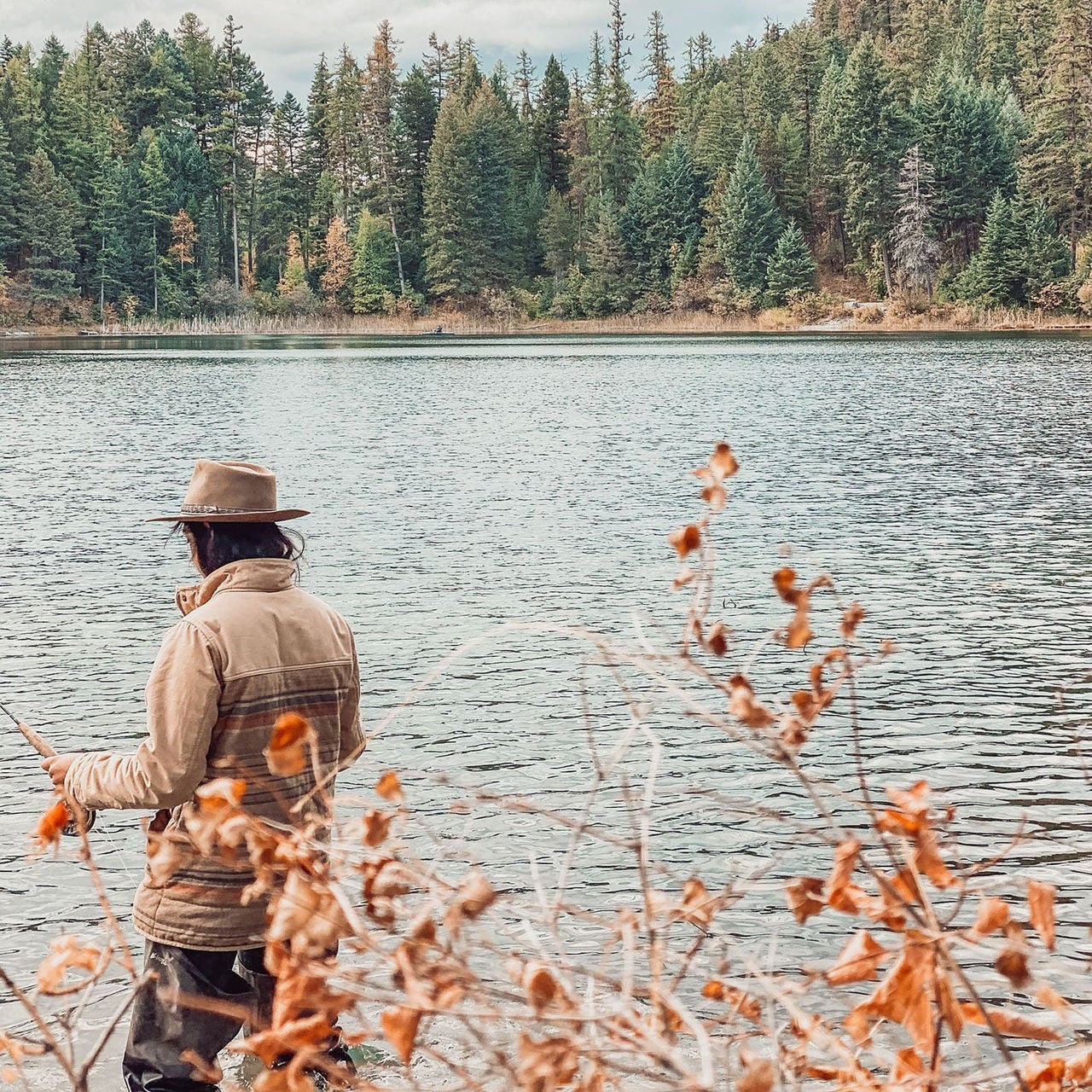 Woman fishing in Whitefish, Montana