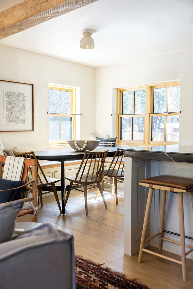 The living and dining area of a home in Lake Tahoe, California