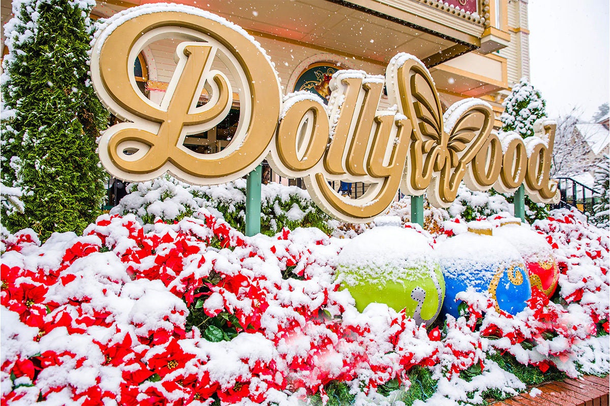 Dollywood sign with snow all around it