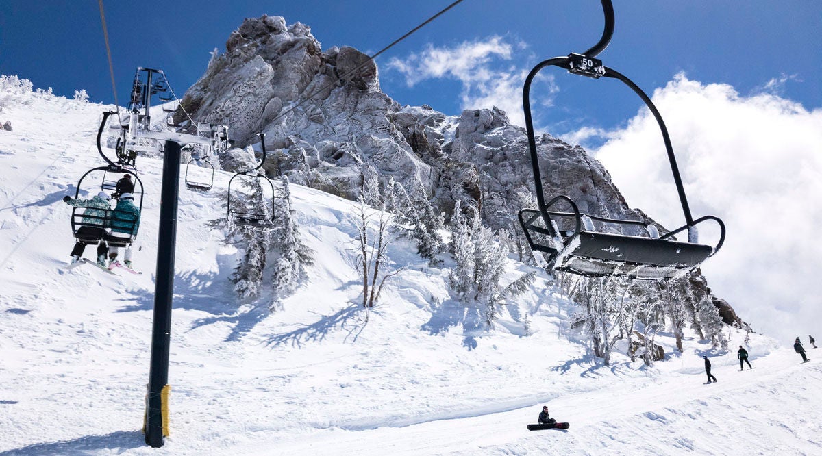 Riding the ski lift at Mammoth Mountain