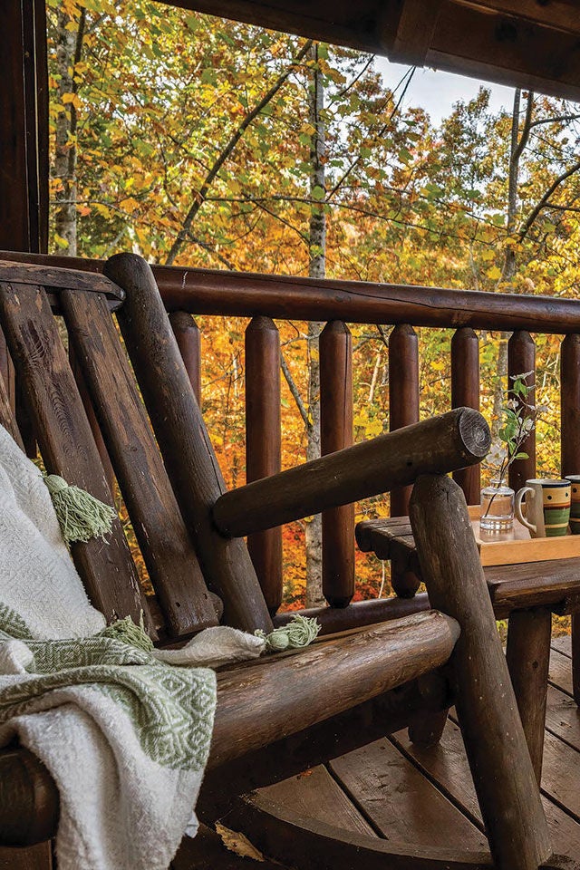 Rocking chairs on a porch in the Great Smoky Mountains